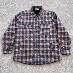 TEAMSESH Quilted Flannel Jacket Mens 2XL Gray Pink Plaid Born From Shade Logo